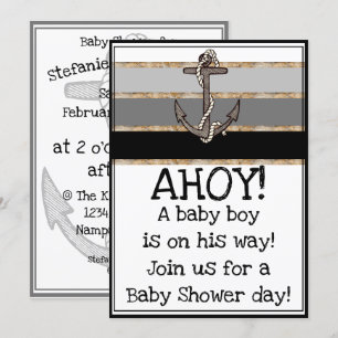 Nautical Anchor and Rope Boy Baby Shower Invitation