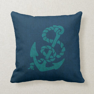 Nautical Anchor and Rope Ocean Blue Green Cushion