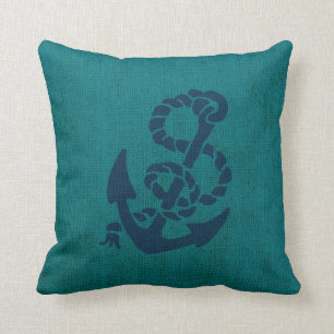 Nautical Anchor and Rope Ocean Green Blue Cushion