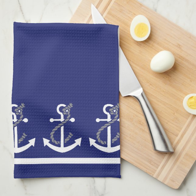 Nautical Anchor and Rope Tea Towel (Quarter Fold)