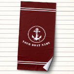 Nautical Anchor and Rope with Boat Name Deep Red Beach Towel<br><div class="desc">Rustic Nautical Anchor and Rope with Your Custom Boat Name Deep Red Beach Towel. This personalised towel will not just keep you dry but also is a fun conversation piece. Makes a great gift item for any occasion.</div>