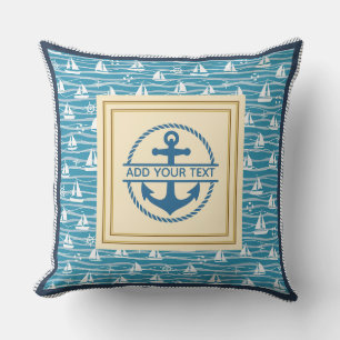 Nautical Anchor and Sailboat Pattern Personalised Cushion