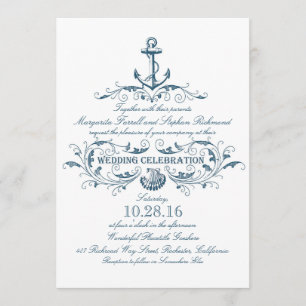 nautical anchor and seashell beach wedding invites