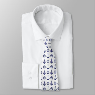 Nautical Anchor and Steering Wheel Pattern Tie
