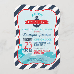 Nautical Anchor and Stripe Baby Shower Invitation