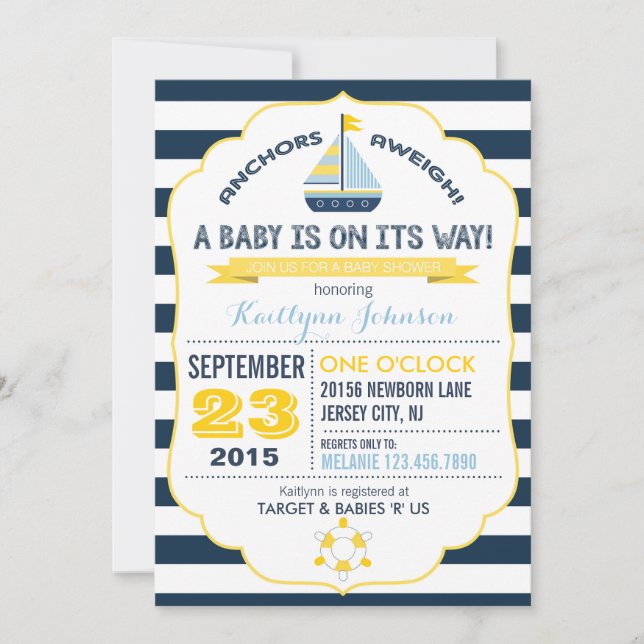 Nautical Anchor and Stripe Baby Shower Invitation (Front)