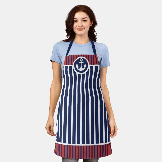 Nautical Anchor and Stripes Apron (Worn)