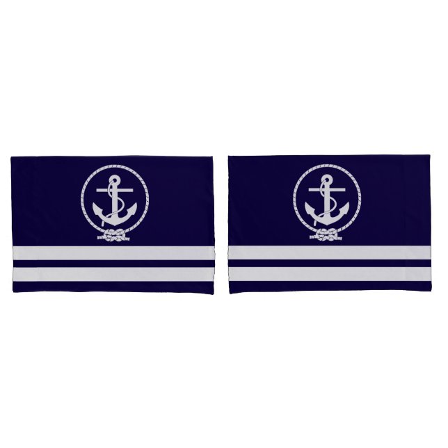 Nautical Anchor and Stripes Pattern Pillowcase (Front-Set)