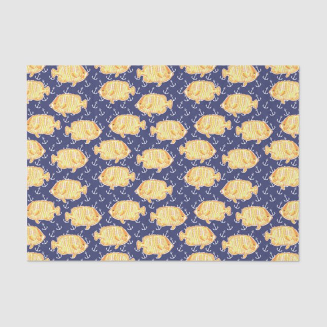Nautical Anchor and Tropical Fish Pattern Tissue Paper (Front)