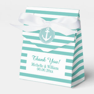Nautical anchor aqua blue stripe wedding favour bo box