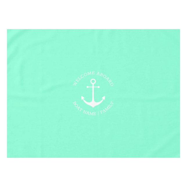 Nautical anchor aqua custom name Welcome Aboard  Tablecloth (Front (Horizontal))