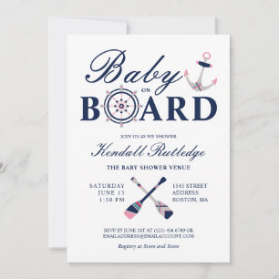 Nautical Anchor Baby On Board Girl Baby Shower Invitation