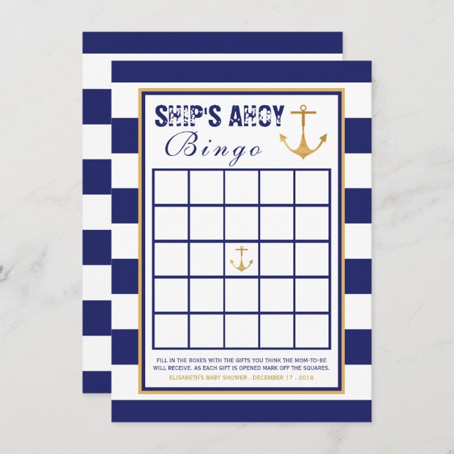 Nautical Anchor Baby Shower Bingo Invitation (Front/Back)