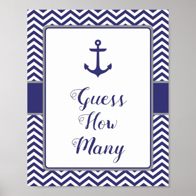 Nautical Anchor Baby Shower Guess How Many Sign (Front)