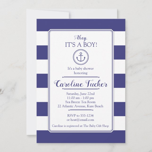 Nautical Anchor Baby Shower Invitation card (Front)
