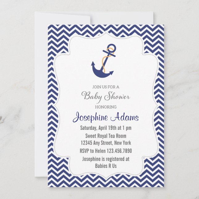 Nautical Anchor Baby Shower Invitation Navy Blue (Front)