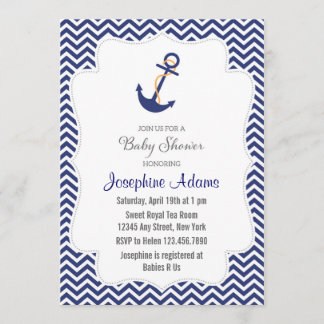 Nautical Anchor Baby Shower Invitation Navy Blue