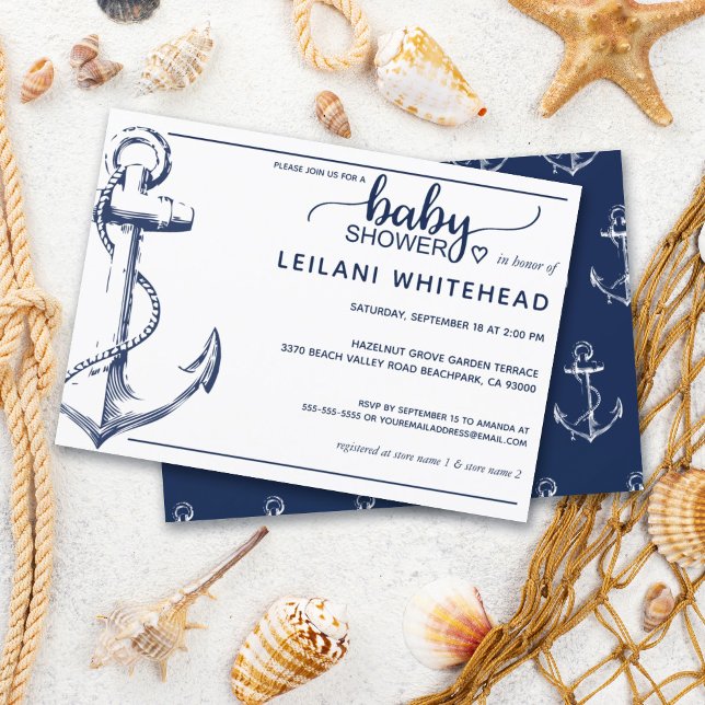 Nautical Anchor Baby Shower Navy Blue Invitation (Creator Uploaded)