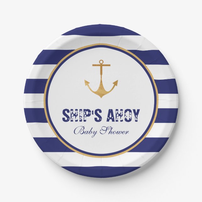 Nautical Anchor Baby Shower Paper Plate (Front)