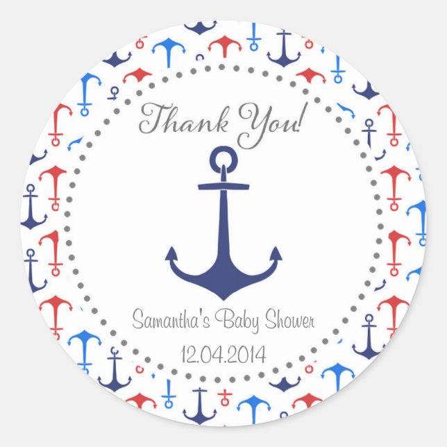 Nautical Anchor Baby Shower Sticker (Front)
