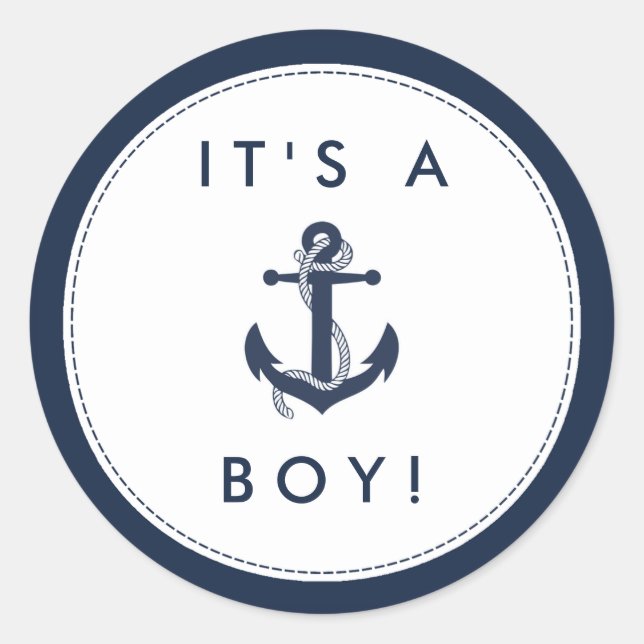 Nautical Anchor Baby Shower Stickers - It's A Boy! (Front)