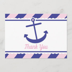 Nautical Anchor Baby Shower Thank You pink navy Card