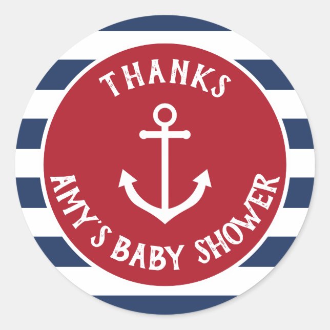 Nautical Anchor Baby Shower Thank You Stickers (Front)