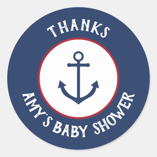 Nautical Anchor Baby Shower Thank You Stickers (Front)