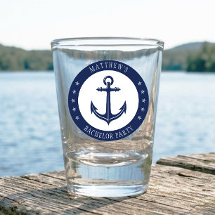 Nautical Anchor Bachelor Party Blue & White Shot Glass