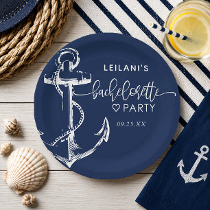 Nautical Anchor Bachelorette White Paper Plate