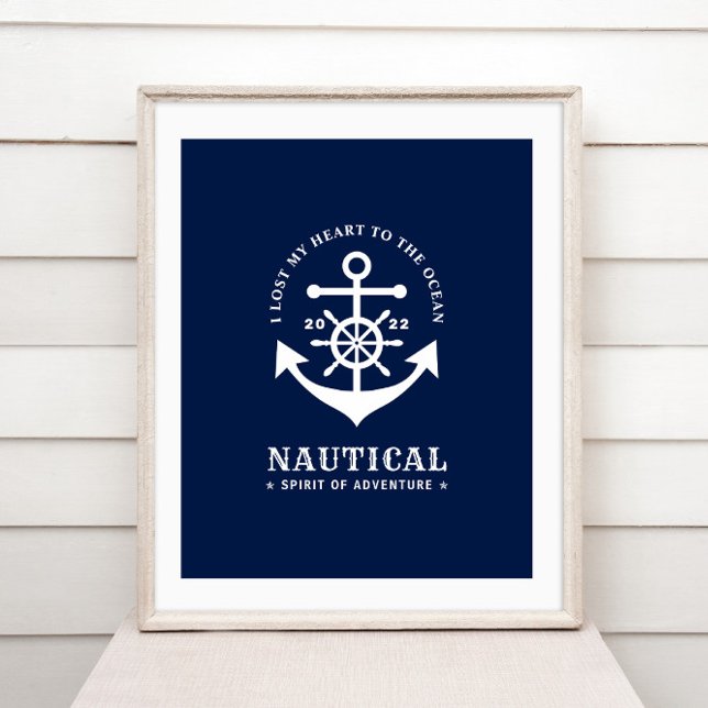 Nautical Anchor Badge Blue and White Coastal Home Poster (Creator Uploaded)