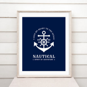 Nautical Anchor Badge Blue and White Poster