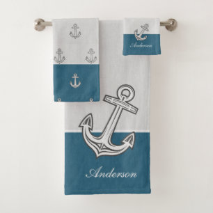 Nautical Anchor Bathroom Ocean Turquoise Blue Bath Towel Set