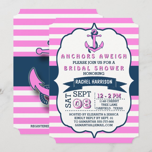 Nautical Anchor Beach Bridal Shower Invitations (Front/Back)