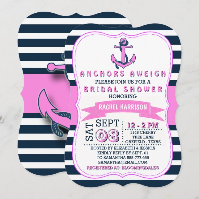 Nautical Anchor Beach Bridal Shower Invitations (Front/Back)