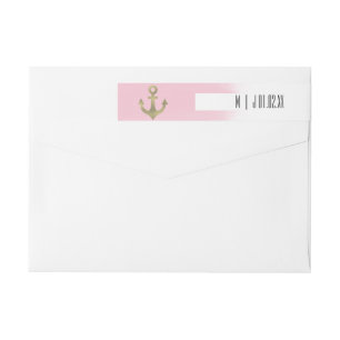 Nautical Anchor Beach Faux Foil Watercolor Pink Wrap Around Label