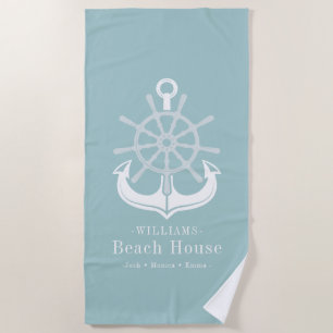 Nautical Anchor Beach House Family Name Beach Towel