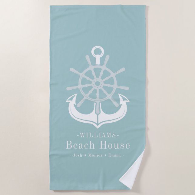 Nautical Anchor Beach House Family Name Towel (Front)