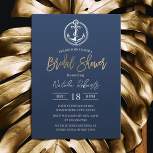 Nautical Anchor Beach Wedding Navy Bridal Shower Invitation