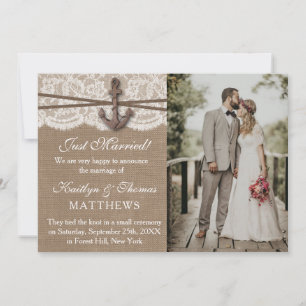 Nautical Anchor Beach Wedding Photo Marriage Announcement