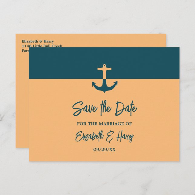 Nautical Anchor, Beach Wedding Save The Date Postcard (Front/Back)