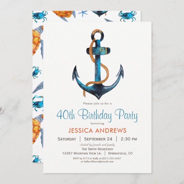 Nautical Anchor Birthday Party Invitation (Front/Back)