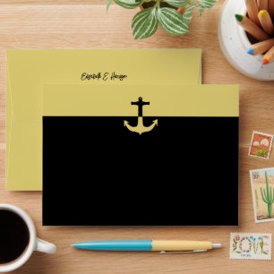 Nautical Anchor - Black Gold - Beach Wedding Envelope