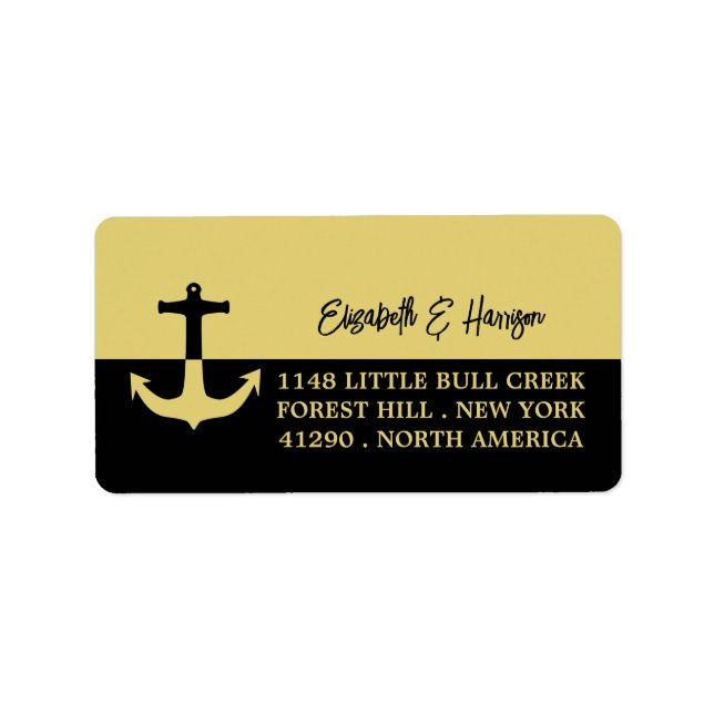 Nautical Anchor - Black Gold - Beach Wedding Label (Front)