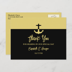 Nautical Anchor - Black Gold - Wedding Thank You Postcard