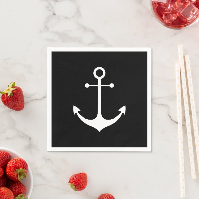 Nautical anchor black white simple elegant coastal napkin (Insitu)
