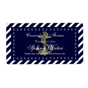 Nautical Anchor Blu Wht Diag Stripe H Water Bottle