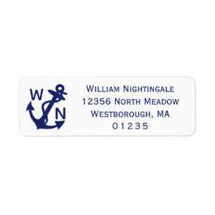 Nautical Anchor Blue and White Return Address Label