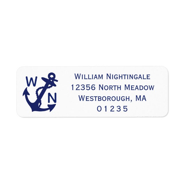 Nautical Anchor Blue and White Return Address Label (Front)