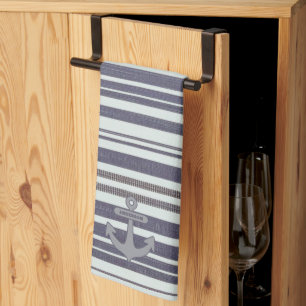 Nautical Anchor Blue Denim & White  Tea Towel